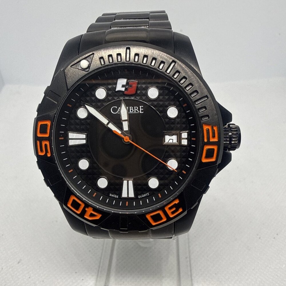 Calibre Akron Men's Black IP Steel Black Dial Quartz Date Dive Watch